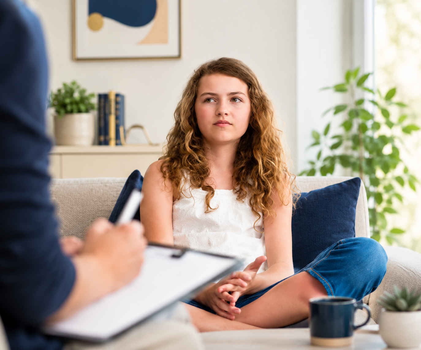 Child speaking with a mental health professional