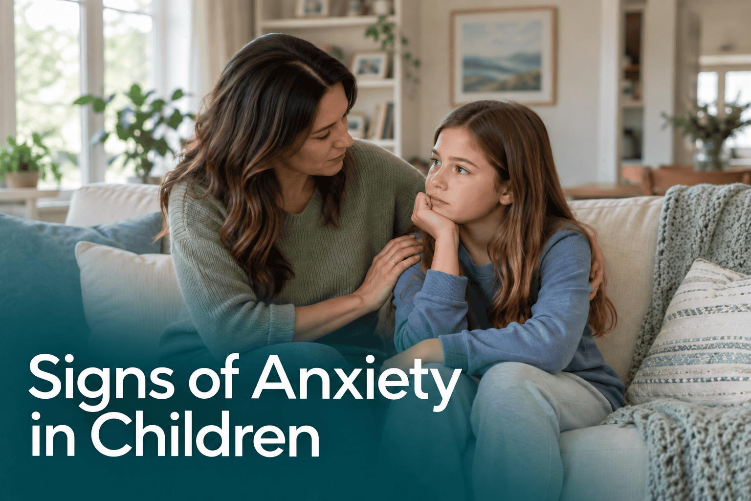 Child and mother discussing signs of anxiety in children at home.